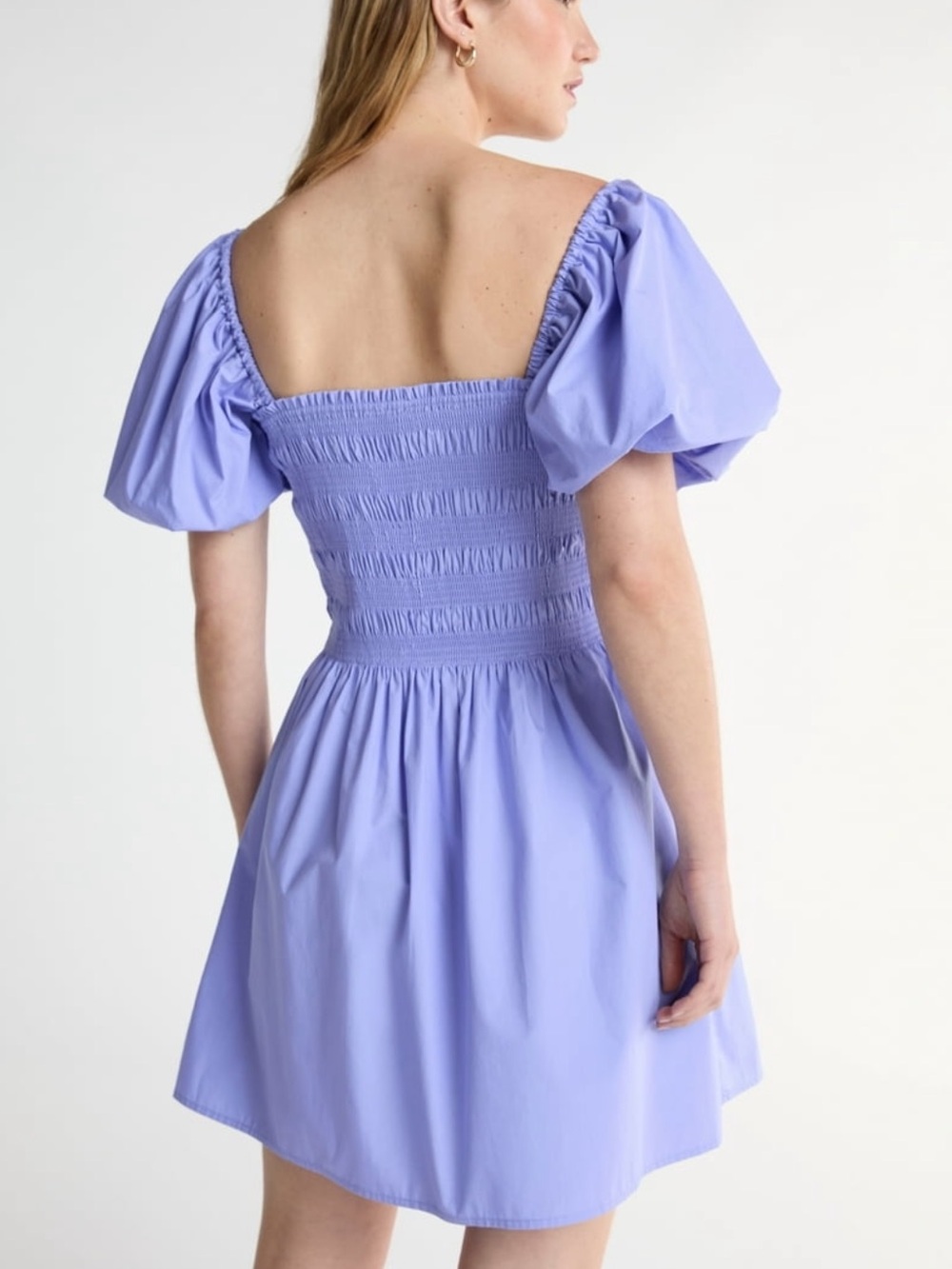 Scoop Purple Smocked Puff Sleeve Mini Dress XL 16-18 Cotton Square Neck - Picture 2 of 13